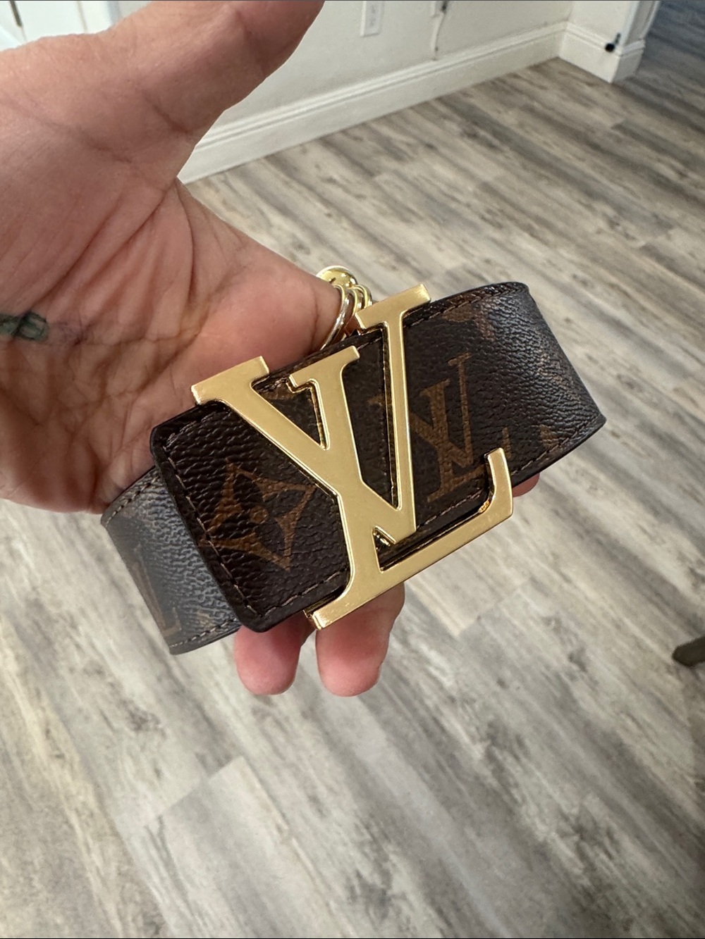 Brown Monogram Leather Belt with Gold LV Buckle